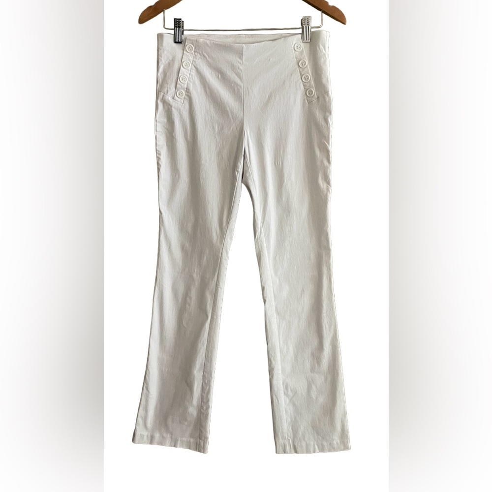 Joe B: White Rayon Spandex Pants with Buttons